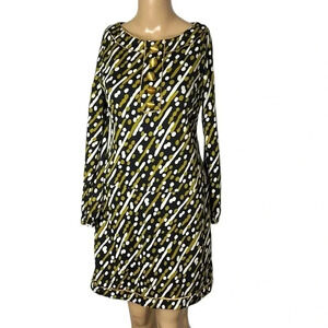 Japan dress,women size 36. Black, lined, long sleeve ,boat neck ,gold details EC